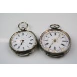 Two silver ladies pocket watches with Roman numerals and foliate engraved