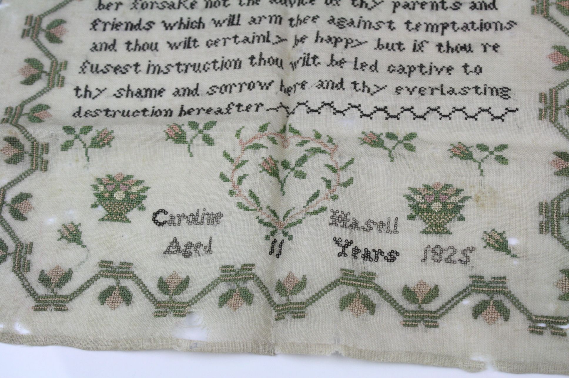 An early 19th century sampler titled second stage of life and dated 1825. - Image 5 of 6