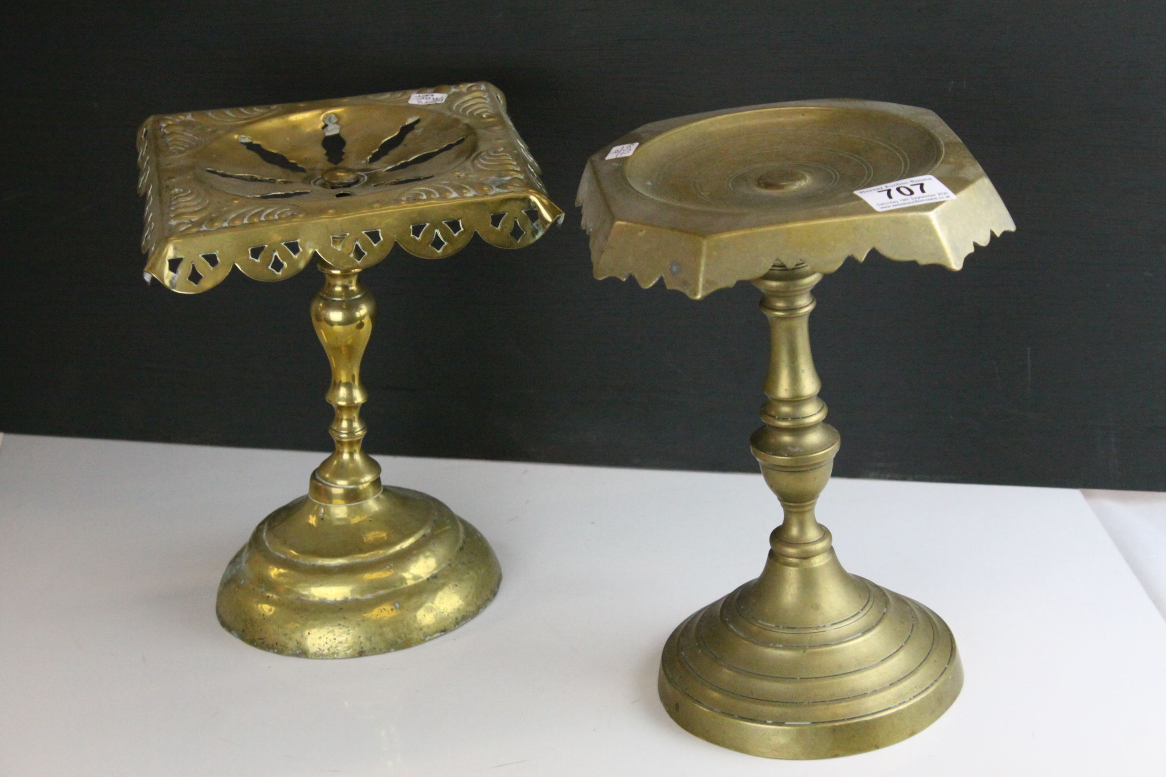 Two Victorian brass kettle stands