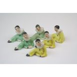 Six vintage c.1930's French harlequin cake decorations.