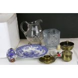 A quantity of ceramics and glass to include blue and white bowls ,cut glass jug, Art Deco vase of