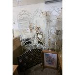 Metal Three Fold Screen / Room Divider, 188cms high together with Metal Fire Fender with Beads and