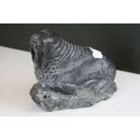 Inuit Stone Carving of a Walrus, 15cms high