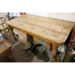 Large Pine Farmhouse Table raised on turned legs, 183cms x 90cms x 77cms high