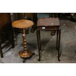 19th century Fruitwood Pedestal Lamp Table with circular top, 68cms high together with a Early