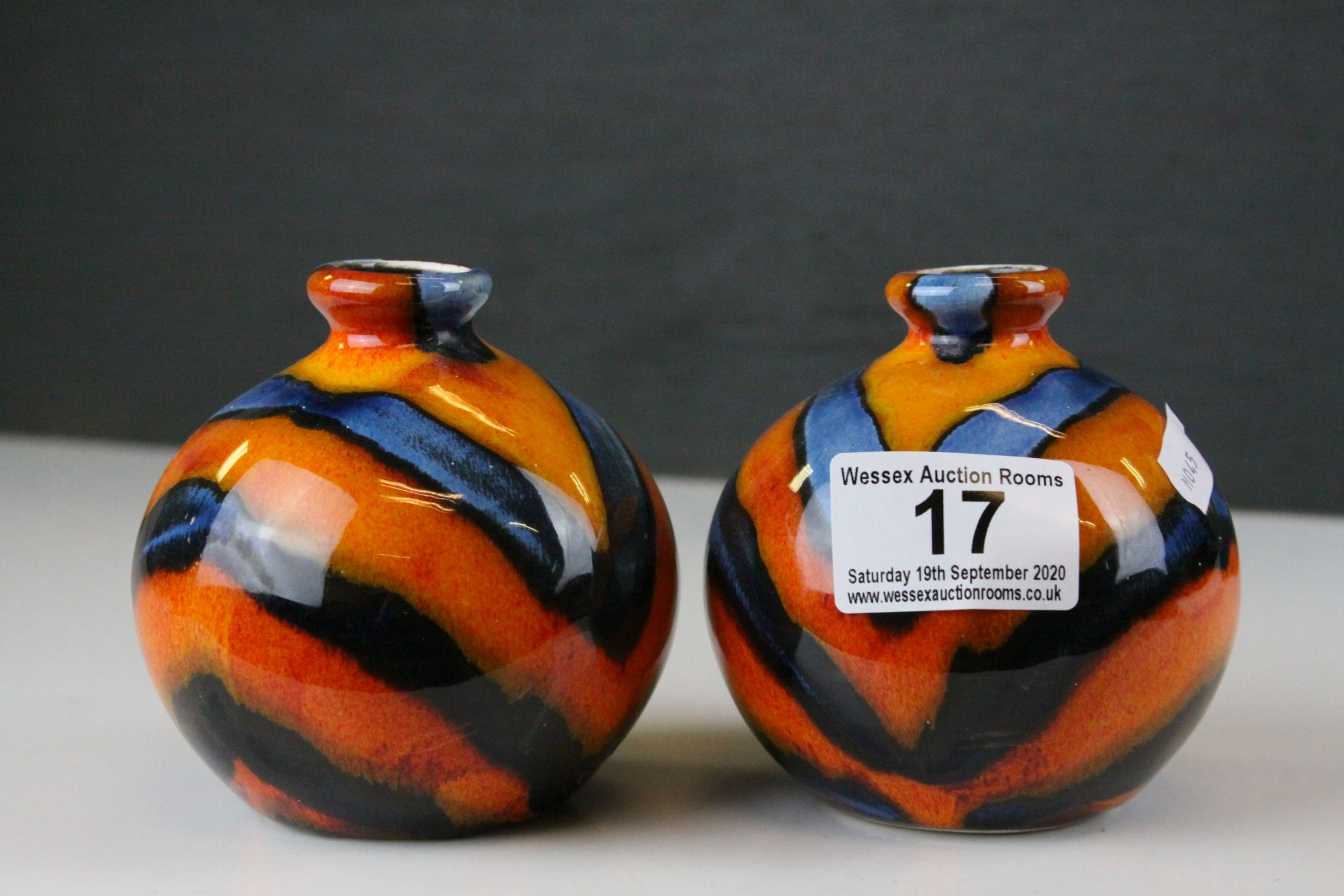 Pair of Anita Harris Bulbous Small Vases, 9.5cms high