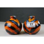 Pair of Anita Harris Bulbous Small Vases, 9.5cms high
