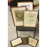 Box of assorted pictures to include lithograph 'Femme Guise Peigne' 1896