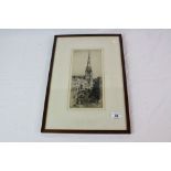 Dorothy E G Woollard (1886-1986) City-scape - view of St Mary Redcliffe Church, Bristol, Etching,