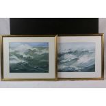 Sian Defferary (British) Rough Seas: pair of oils on canvas, dimensions approximately 29cm x 38cm (