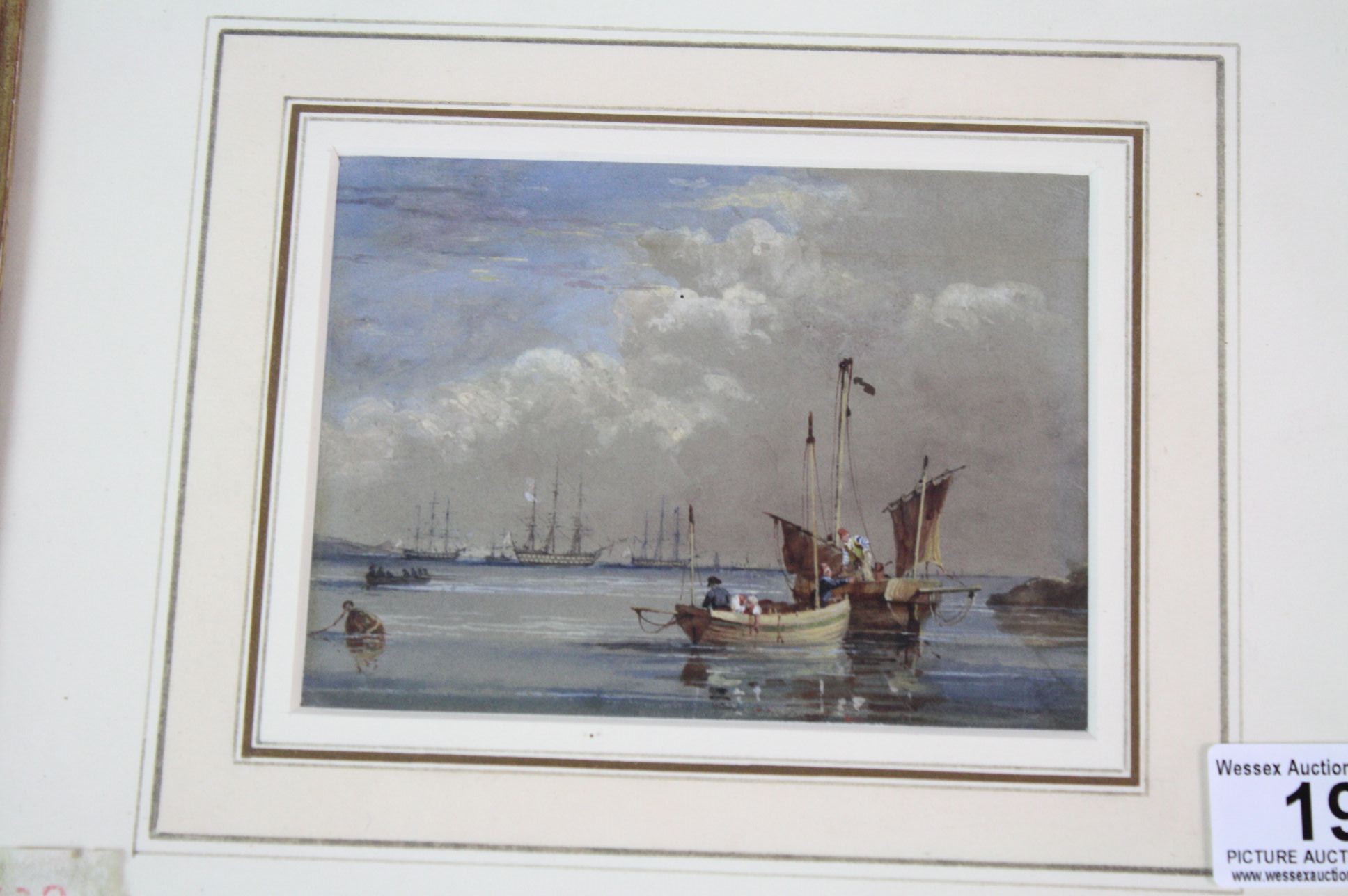 Early 19th Century English School, Unloading the catch with men-of-war in the distance, Watercolour, - Image 2 of 4