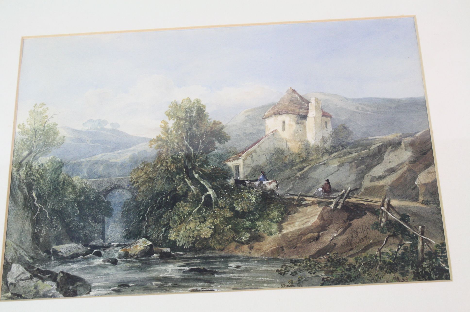 George Arthur Fripp (1813-1896) Dinas Bridge, Vale of Neath, South Wales, Watercolour, Signed and - Image 2 of 6