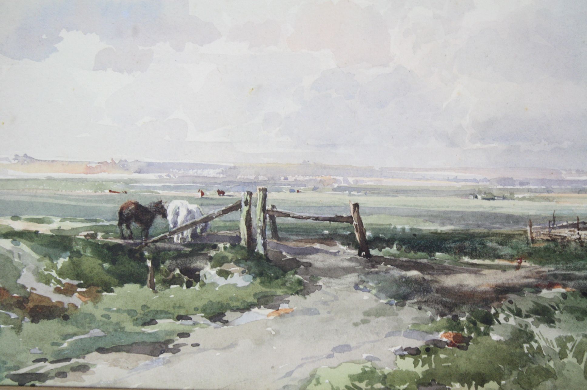 Charles Harrington R.A. (1865-1943) Inland coastal scene with ponies, Watercolour, Signed lower - Image 3 of 6