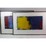 Martin Brewster (20th century) Red and blue abstract, print, signed and dated 1989 lower right,