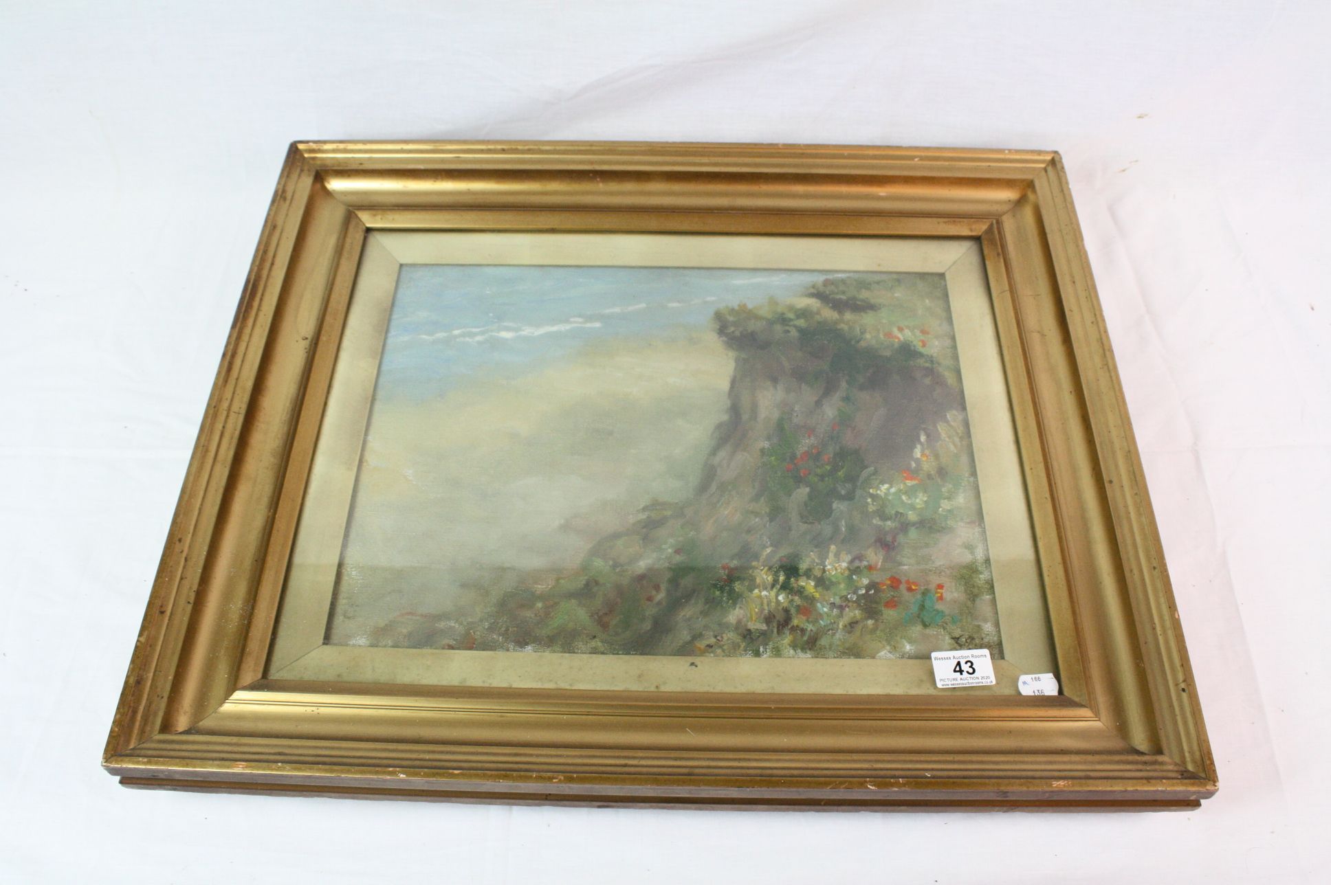 G.B. Yxxxx (?) Mountainous landscape with flowers, Oil on canvas, signed indistinctly lower right,