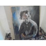 Two portraits, oil on board, together with an Owen Jones pencil sketch and a small collection of