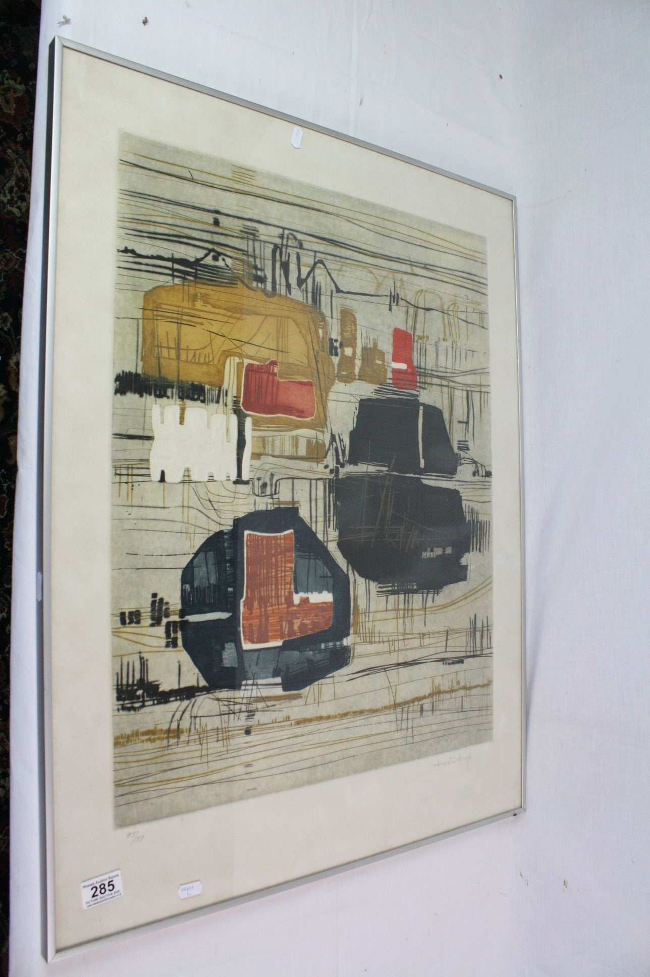 Abstract textured print, numbered 89/99, signed lower right, impressed gallery mark: Jacqueline de