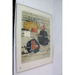 Abstract textured print, numbered 89/99, signed lower right, impressed gallery mark: Jacqueline de