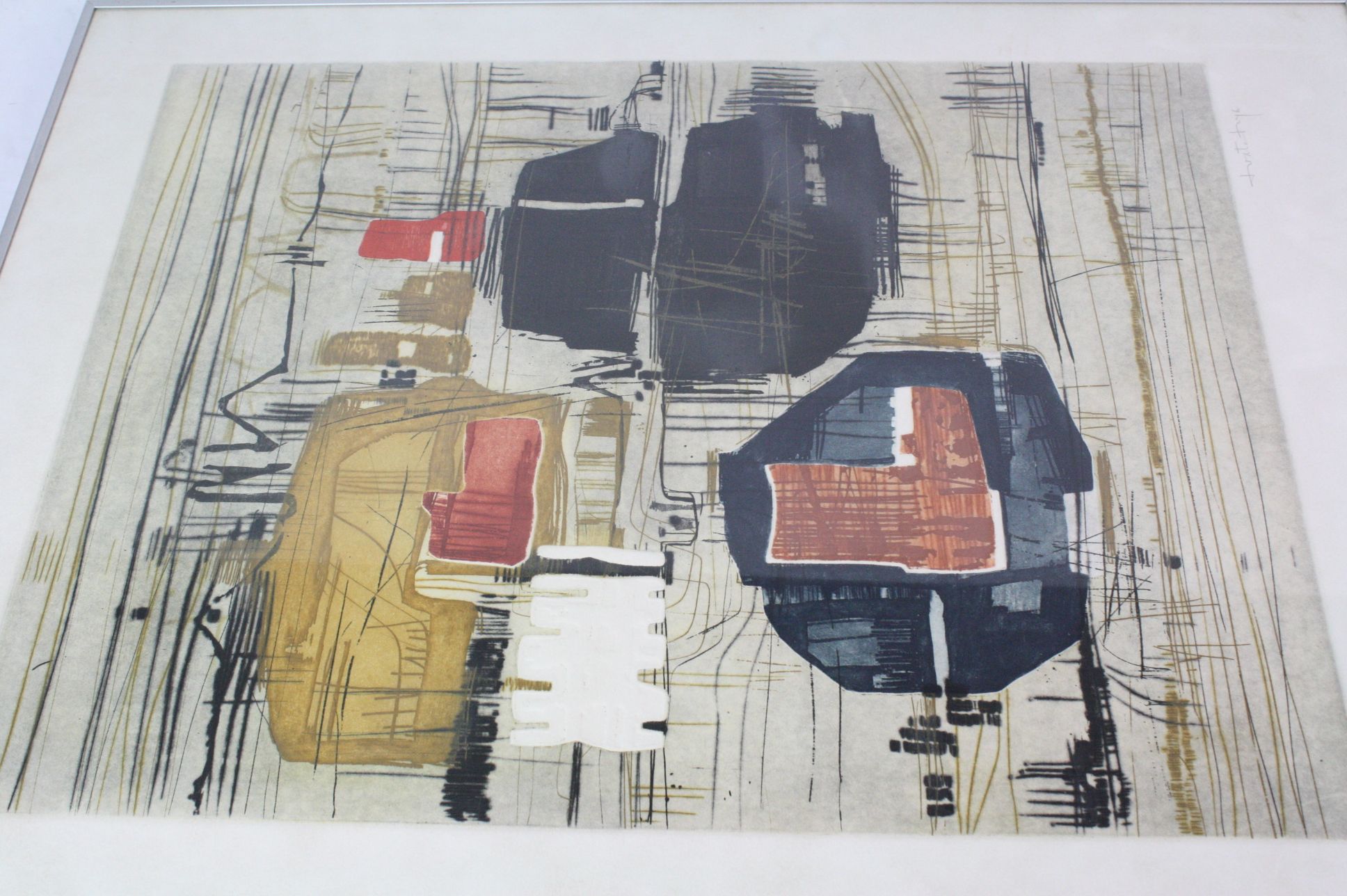 Abstract textured print, numbered 89/99, signed lower right, impressed gallery mark: Jacqueline de - Image 2 of 4