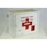White First Aid Hanging Cabinet, the door opening to reveal a pull out drawer with three