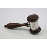 Masonic / Union wooden and silver plated gavel with presentation inscription.