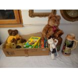 Mixed Lot including Children's Annuals, Soft Toys, Beer Stein and a Wooden Container