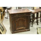 Victorian Oak Side Cabinet with Single Drawer over a Cupboard with Carved Door, 79cms wide x 78cms