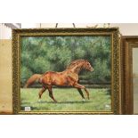 Oil Painting on Board of a Cantering Chestnut Horse, signed Caroline Cook 1982, 49cms x 59cms,