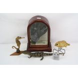 A group of collectables to include a taxidermy seahorse, piranha, a vintage Ronson lighter and a