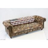 Miniature Brown Leather Button Back Chesterfield Sofa with Stars and Stripes , 68cms long x 23cms