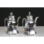 Pair of Chinese White Metal Hexagonal Tea Pots, 15cms high
