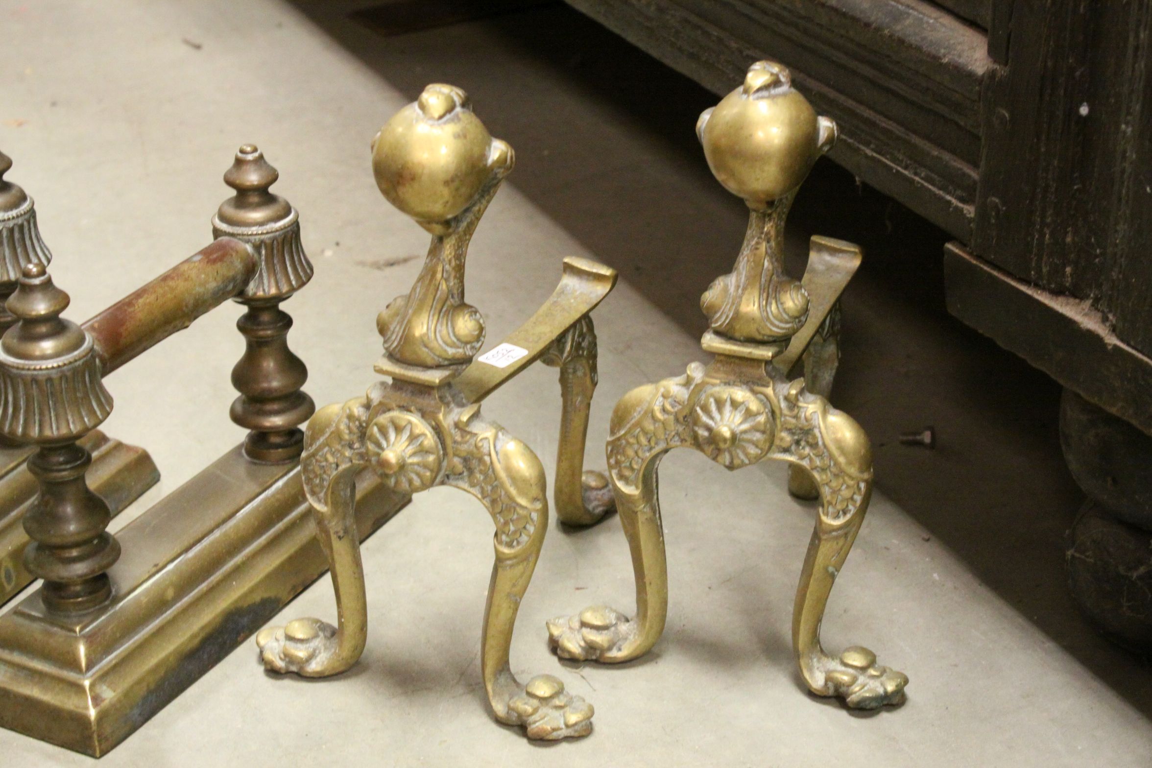 Three pairs of 19th century brass fire dogs - Image 4 of 4