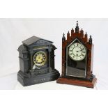 An Italian slate bracket clock with two train movement together with a single train clock of