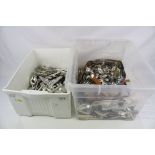 A large collection of silver plated flatware contained within two boxes.