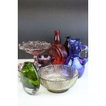 Collection of Coloured Glass including Carnival Bowl, Blue Glass Water Jug, etc