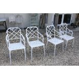 Set of Four Cast Metal Faux Bamboo White Painted Garden Elbow Chairs (one slightly different
