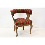Early 20th century Tub Chair with Red Striped Upholstered Back Rail and Seat