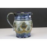 Royal Doulton Stoneware Jug with Tube-line decoration in mottled blue and greens, impressed marks