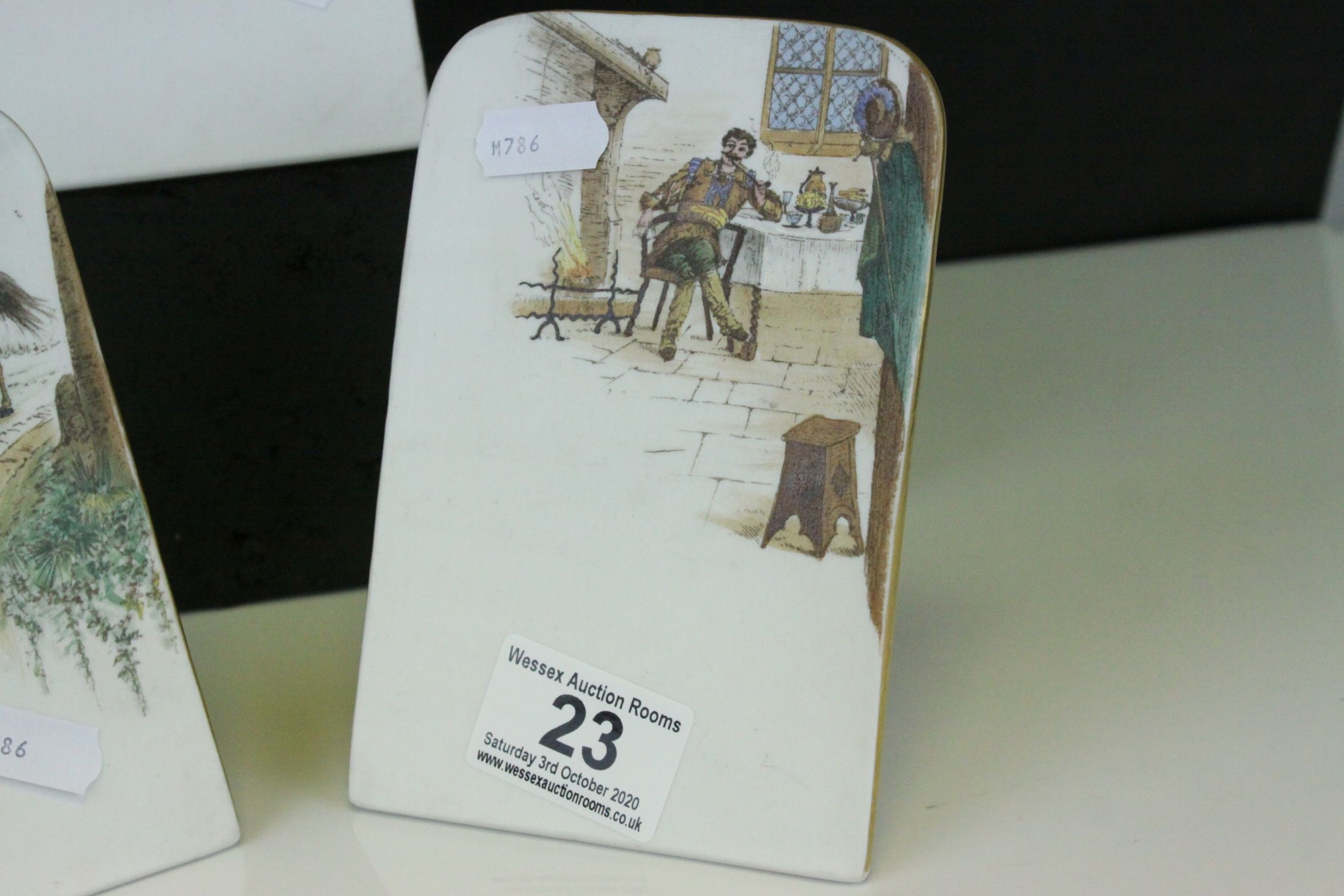 Set of Three 19th century Porcelain Menu Plaques with Easel Backs, each with a different hand - Image 3 of 9