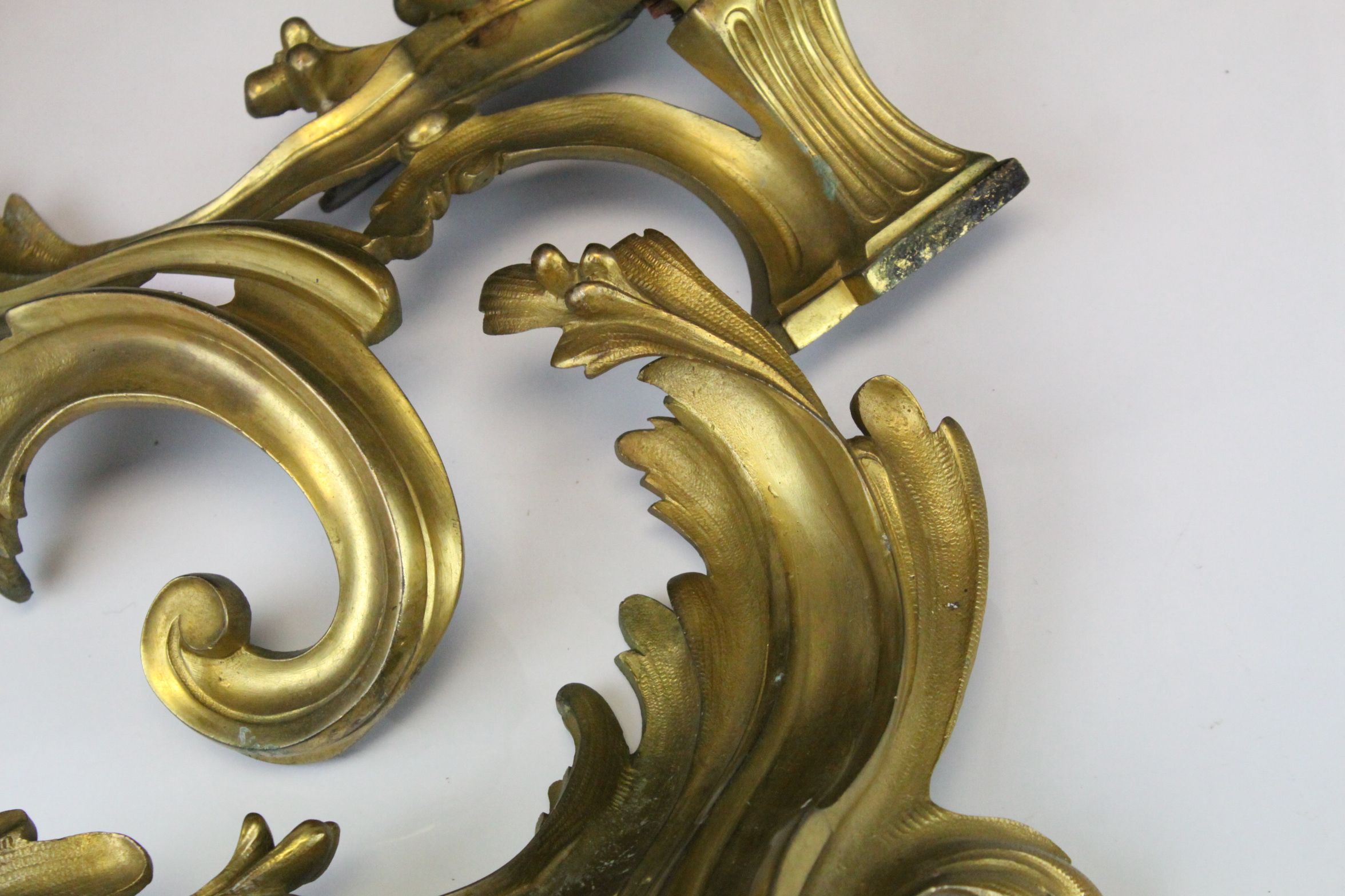 Pair of Gilt Brass Scrolling Brackets, 29cms high together with Brass ' Dolphin ' Doorstop, Silver - Image 6 of 6