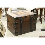 Victorian Oak and Pine Iron Bound Travelling Trunk, 75cms wide x 55cms high