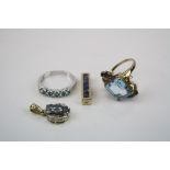 Two 9ct gold ladies gemstone rings together with two similar 9ct pendants.