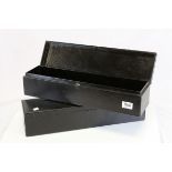 A pair of black leather covered boxes