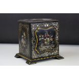 19th century Lacquered Papier Mache Table Top Cabinet decorated with Mother of Pearl and Gilt Floral