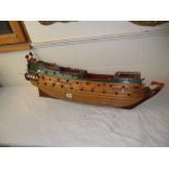Scratch Built Wooden Model of Man of War ' Victory ' Sailing Ship, 93cms long