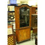Victorian Walnut Veneer and Ebonised Corner Display Cabinet, the upper section with single glazed