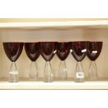 Set of Six Royal Doulton Julien MacDonald Red and Clear Wine Glasses, 20cms high