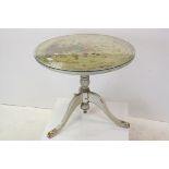 19th century Low Circular Tilt Top Table on pedestal support with three splayed legs, painted finish
