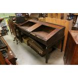 Large 19th century Double Clerks Desk with sloping lids (both unhinged) raised on square tapering