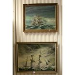 Two contemporary oil on board seascape with tall sailing ship signed Paul.